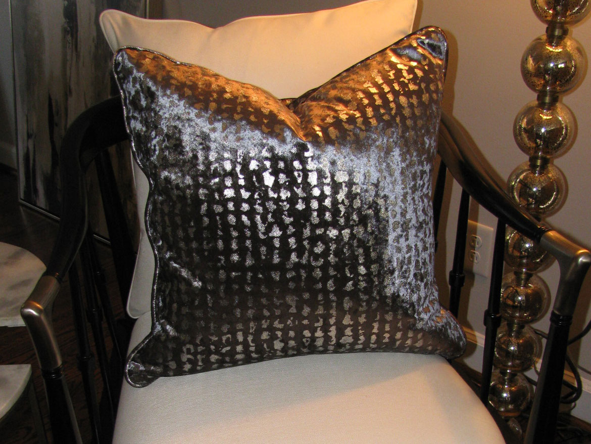 Custom Raleigh black and silver velvet pillow