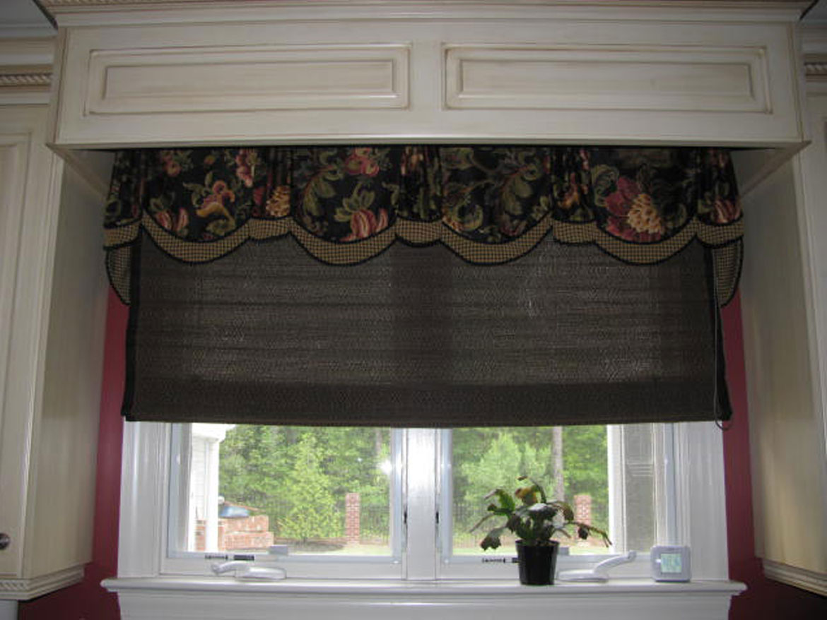 Kitchen woven wood shades and valance