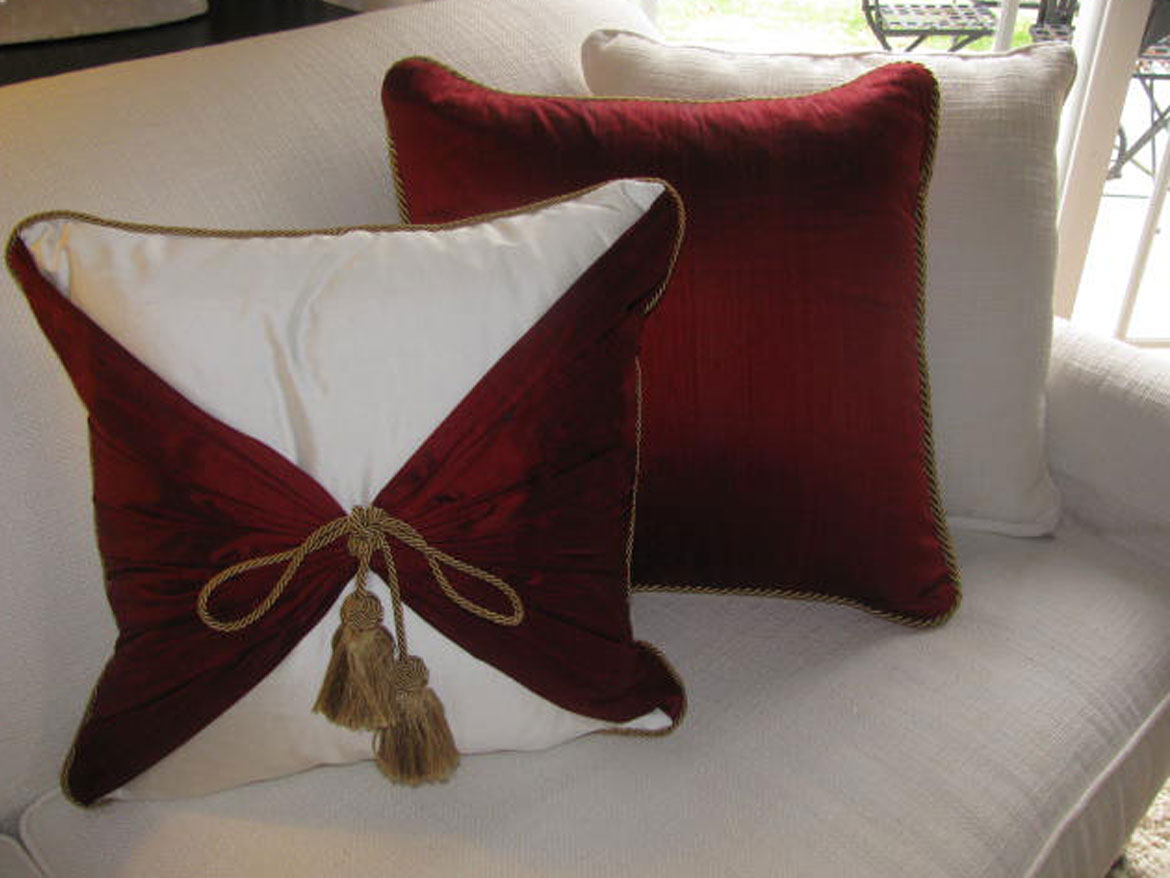 Red and White Silk Holiday Pillows
